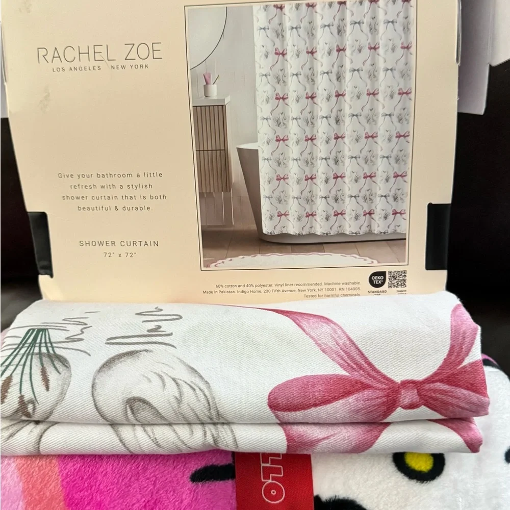 Rachel Zoe Bows & Swans Multicolor Fabric Shower Curtain 72